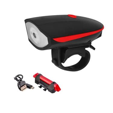 Imagem de kit Lanterna Para Bike Dianteira e Traseira, Farol Diânteiro com LED e Buzina. (Vermelho)