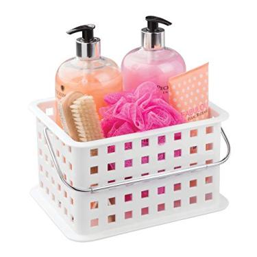 Imagem de iDesign Cesta de chuveiro de armazenamento de plástico para spa com alça para banheiro, saúde, cosméticos, artigos de cabelo e produtos de beleza, pequena, branca