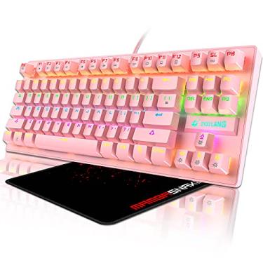 Imagem de FELICON Teclado mecânico para jogos com 87 teclas, compacto, sem tecla, arco-íris LED, retroiluminado, teclado de computador com fio com interruptores azuis e mouse pad para Windows PC Gamers