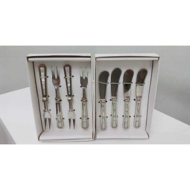 Imagem de Conjunto Petiscos Garfos e Espátulas Prata Inox Madrepérola