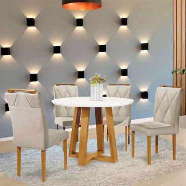 Imagem de Conjunto Sala de Jantar 4 Lugares Mesa Redonda Rubi 1,2m e 4 Cadeiras Moveis Mix