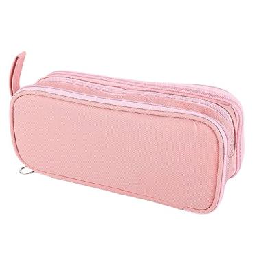 Imagem de Estojo Elegante, Estojo Portátil de Lona Multiuso Com Zíper Liso, Grande Capacidade para Estudantes do Ensino Médio para Sala de Aula para Biblioteca (Rosa)