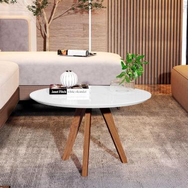 Imagem de Charmosa Mesa de Centro Redonda Branco com Pés de Madeira