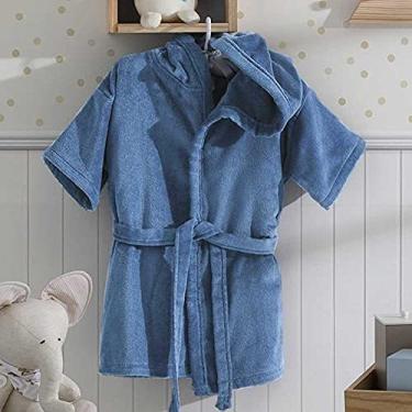 Imagem de Roupão Infantil Felpa Velour Azul Ju 09 Com Capuz Dhler-p