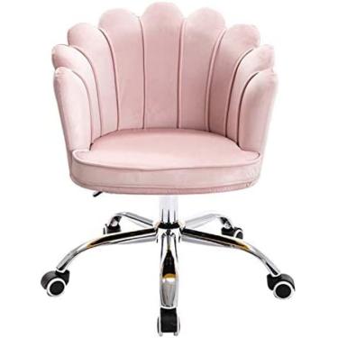 Imagem de Cadeira de escritório Cadeira giratória ergonômica giratória, branca, bonita e moderna, cadeira de mesa estofada em veludo, cadeira giratória ajustável, quarto, sala de estar, cadeira de laz
