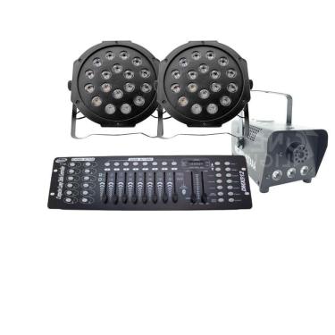 Imagem de Kit 2 Par Led 18 + Máquina De Fumaça 600W + Mesa Dmx 512