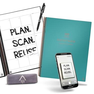 Imagem de Rocketbook Planejador diário reutilizável – planejador diário, semanal, mensal com caneta de fixação piloto e pano de microfibra incluídos – capa azul-petróleo, tamanho carta