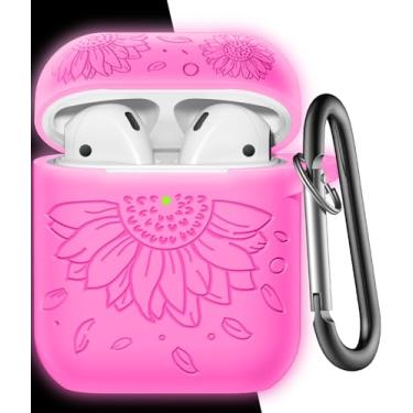 Imagem de IMIVIO Capa para Airpod e Airpods 2ª geração, capa de pele gravada com girassol compatível com Apple AirPods 2ª/1ª capa de carregamento masculina e feminina, silicone fofo com proteção total, LED frontal visível