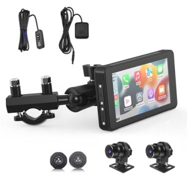 Imagem de XRC TECH Câmera veicular de motocicleta de 12,7 cm, navegação GPS, WiFi, gravação de vídeo, 1080p, tela frontal e traseira, sem fio, carplay/Android com projeção automática, monitoramento de pressão