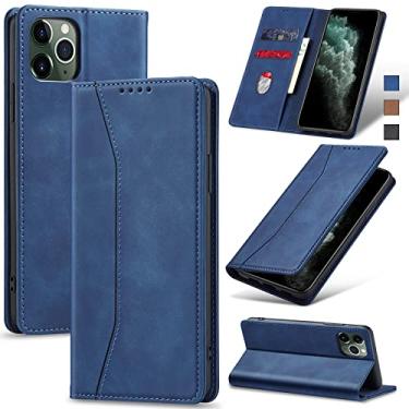 Imagem de Jasonyu Flip Carteira Capa para iPhone 11 Pro,Capinha Folio Magnética de Couro com Suporte para Cartão,Suporte para Chute - Protetora Durável de TPU à Prova de Choque para Telefone,Azul