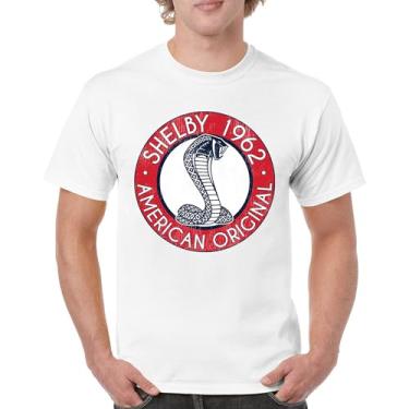 Imagem de Camiseta masculina 1962 Shelby American Original Mustang Cobra Muscle Car GT500 GT350 Performance Powered by Ford, Branco, 4G