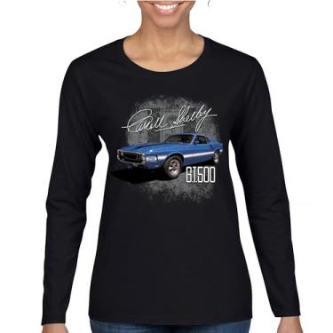 Imagem de Camiseta feminina de manga longa Cobra Shelby azul vintage GT500 American Racing Mustang Muscle Car Performance Powered by Ford, Preto, M