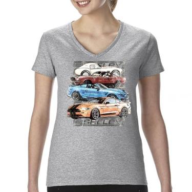 Imagem de Camiseta feminina Shelby Cars Sketch gola V Mustang Racing American Muscle Car GT500 Cobra Performance Powered by Ford Tee, Cinza, P