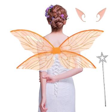 Imagem de Loieryk Asas de fada para adultos, fantasia de fada para mulheres, meninas, crianças, borboleta, asas de fada, Halloween, cosplay, acessórios para fantasia, Laranja, 30.5 x 13.8 inch