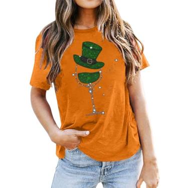 Imagem de Camiseta feminina de São Patrício com estampa Lucky Irish Shamrock verde túnica verde Lucky Mama, Laranja, P