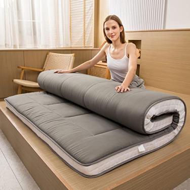 Imagem de MAXYOYO Colchão futon, colchão de chão japonês acolchoado, colchão de cama acolchoado, almofada de dormir dobrável extragrossa respirável, espreguiçadeira de hóspedes para sofá de acampamento, cinza
