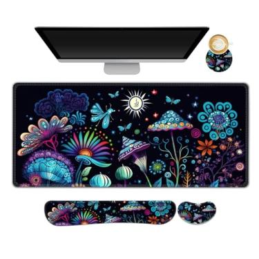 Imagem de AIMSA Conjunto grande de mouse pad para jogos, suporte de descanso de pulso para teclado + mouse pad estendido + almofada de pulso de mouse + porta-copos ergonômico, tapete de mesa multifuncional 89 x