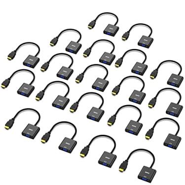 Imagem de BENFEI HDMI para VGA, pacote com 20, adaptador HDMI para VGA banhado a ouro (macho para fêmea) para computador, desktop, laptop, PC, monitor, projetor, HDTV, Chromebook, Raspberry Pi, Roku, Xbox e mais – Preto