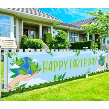 Imagem de Sunwer Feliz Dia da Terra Cerca Banner 22 de abril Salve Nosso Planeta Decoração Escola Sala de Aula Quintal Sinal de Varanda Decoração Pano de Fundo de Cabine de Fotos (Padrão-A)
