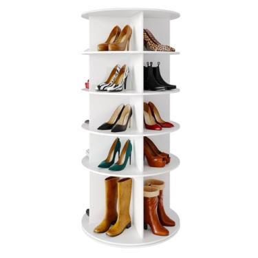 Imagem de SpaceAid Sapateira giratória de 5 níveis, design de torre de sapatos de fundo alto, armazenamento giratório Lazy Susan, rack giratório 360, organizador giratório para exibição de bolsa de armário