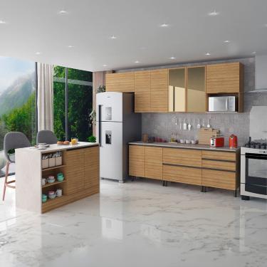 Imagem de Cozinha Completa Bartira Cristal com 10 Portas, 5 Gavetas, 9 Prateleiras e Bancada Gourmet - 300cm de Largura