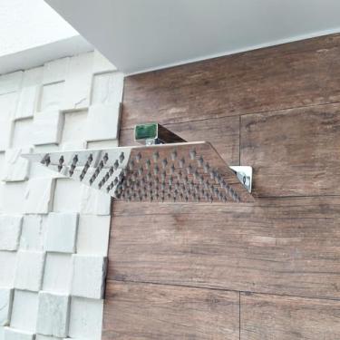 Imagem de Dona D Cor, Ducha Chuveiro 30x30 Inox Slim Quadrado De Parede Braço 40cm Chuveirão Piscina Ducha Fria Cascata Moderna Area Externa 30cm Inox Polido