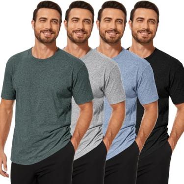 Imagem de 2/4 camisetas masculinas clássicas de algodão gola redonda atlética corrida academia camiseta manga curta para homens, 02 preto + cinza + azul + verde - pacote com 4, P