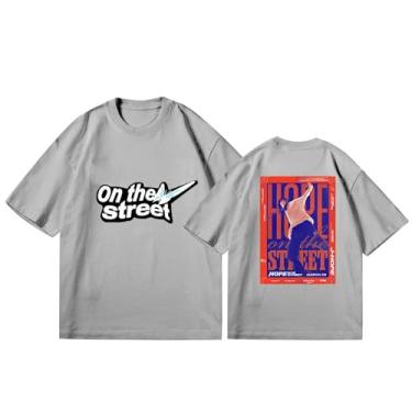 Imagem de Camiseta K-pop J-Hope, camiseta solta na rua, unissex, com suporte, estampada, camiseta de algodão, B Cinza, XXG