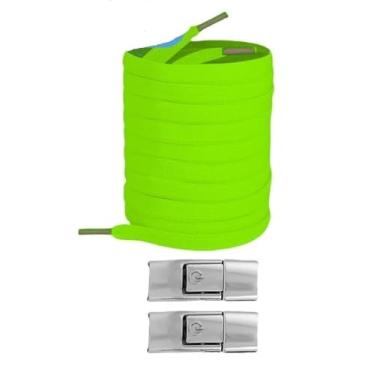 Imagem de Cadarços De Bloqueio De Imprensa Sem Laços Largura Plana Cadarços Elásticos Tênis Crianças Adulto Sem Laço Sapato Laços Para Sapatos Acessórios(Fluorescent green)