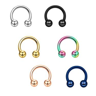 Imagem de 6 peças prata preto dourado azul ouro rosa 16G 1,2 mm aço de titânio aço cirúrgico septo piercing de aço inoxidável ferradura septo piercing de nariz em forma de U piercing de lábio septo feminino 6