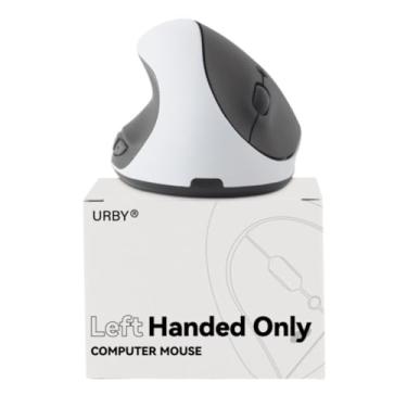 Imagem de Urby Mouse canhoto sem fio, ergonômico, vertical. Também como mouse para jogos canhoto. Compatível com Windows/macOS, laptop, PC. [Tipo C e USB] [Bateria incluída, atualizada em 2024] Branco