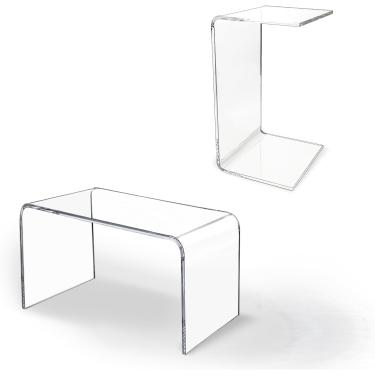 Imagem de Mesa final de acrílico transparente, mesas de centro transparentes em formato de C, mesa lateral de acrílico, mesa de centro pequena e segura com borda arredondada para sala de estar, mesa l