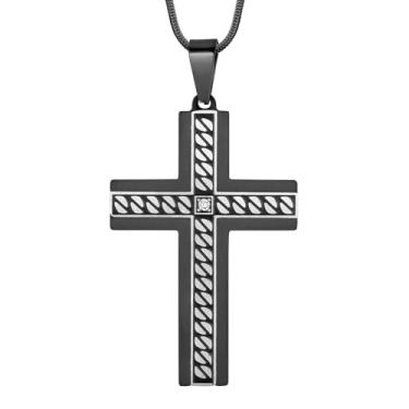 Imagem de Hipunk Colar com cruz e versículo da Bíblia – Colar masculino de aço inoxidável com pingente de cruz com cruz e cruz crucifixo de Filipenses Jesus colar giratório para mulheres, Aço inoxidável, Sem