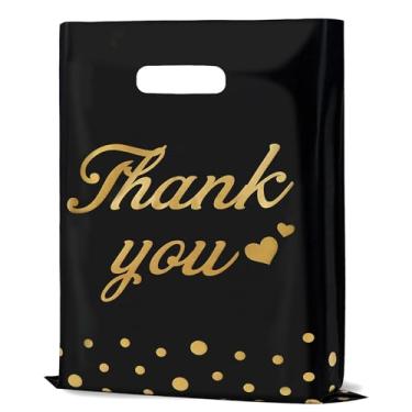 Imagem de YGSEPCC Thank You Bags for Business Sacos de compras pequenos, pacote com 100, 23 cm x 30 cm, bolsa de presente de mercadoria de plástico para embalagens, boutique de varejo para lojas de roupas por