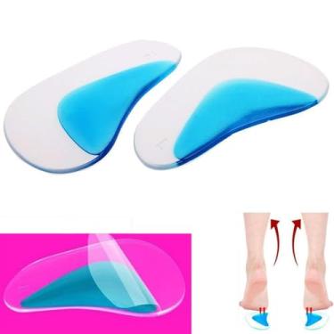 Imagem de Par Palmilha Gel Arco Plantar Ortopédica Pé Chato Silicone Adesivo
