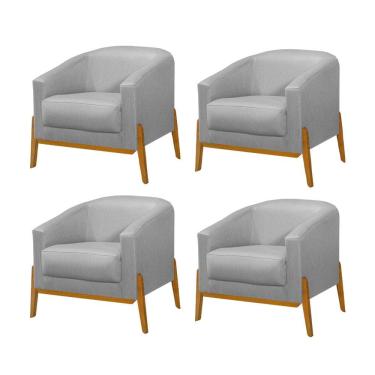 Imagem de Kit 4 Poltronas Living Base em Madeira Maciça Flórida Linho Cinza