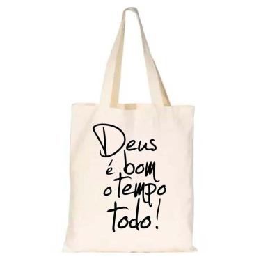 Imagem de Sacola Para Notebook Frase Deus é Bom o Tempo Todo Alça Fixa Ecobag Bolsa Para Faculdade Escola