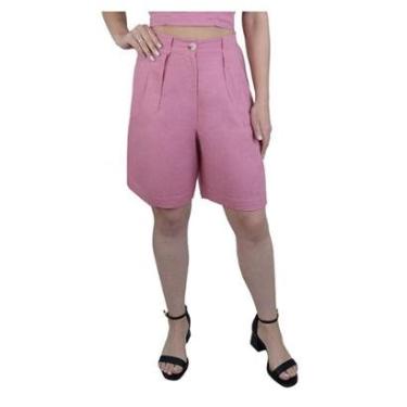 Imagem de Bermuda Feminina Parado no Ar Linho Plus Size Rosa - 850-Feminino