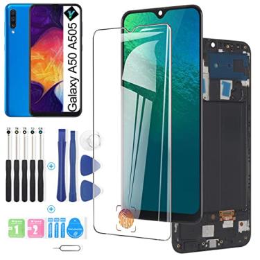 Imagem de Substituição para tela sensível ao toque OLED Samsung Galaxy A50 SM-A505FN/DS A505F/DS A505 LCD para Samsung A50 LCD com cola B-7000 (moldura com sensor de impressão digital)