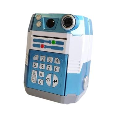 Imagem de harayaa Cofrinho eletrônico ATM Cofres Caixa de dinheiro Caixa de economia de dinheiro Máquina de rolagem automática para crianças de 3 a 8 anos Presentes, Azul