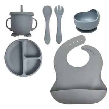Imagem de Kit Alimentação Infantil em Silicone com Ventosa – 6 Peças Antiderrapantes para Introdução Alimentar (AZUL)