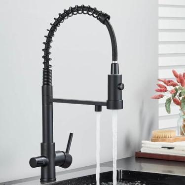 Imagem de Torneira de cozinha com filtro retrátil, preta, torneiras de água potável pura, latão, 360°, flexível, purificação, misturador de água, preto fosco