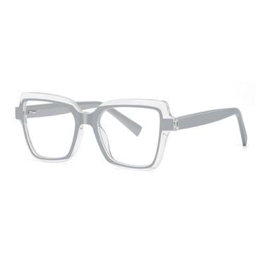 Imagem de VFDHN Óculos femininos quadrados transparentes com dobradiça de mola armação de óculos femininos acetato feminino preto, 3, tamanho único