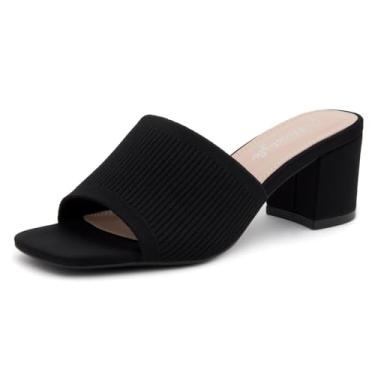 Imagem de Herstyle Salto baixo feminino – Mules sem cadarço, bico aberto quadrado 6 cm confortável sandálias de salto grosso, sapatos modernos 2025 casuais para festas, casamentos e escritório, Blackkn, 40