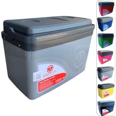 Imagem de Caixa térmica Cooler 15L Alça Tampa bandeja Floripa Unitermi Cerveja Água Suco Praia Churrasco (CINZA)
