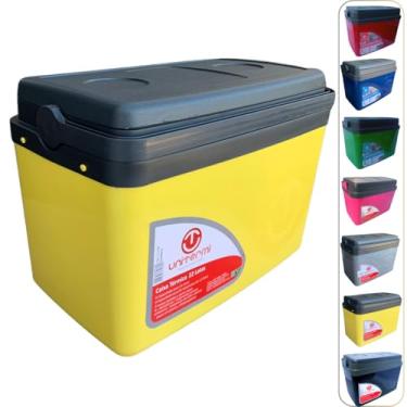 Imagem de Caixa térmica Cooler 15L Alça Tampa bandeja Floripa Unitermi Cerveja Água Suco Praia Churrasco (AMARELA)