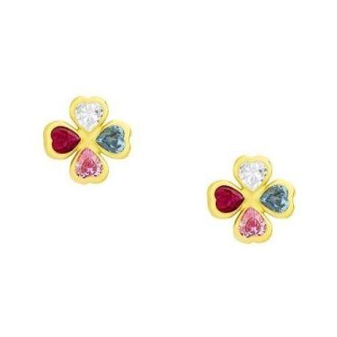 Imagem de Brinco Trevo 4 Folhas Zircônia Colorido Ouro 18k 750 - DR Joias