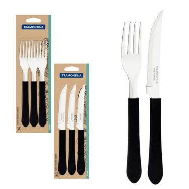 Imagem de Jogo Talher Faqueiro 6 Pcs 3 Garfo 3 Faca Tramontina Inox, Leme Preto