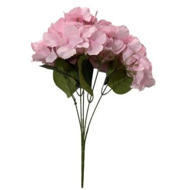 Imagem de Buque Flor Hortência Artificial 5 Galhos Rosa 46cm -Premium - BKAZZA