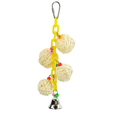 Imagem de A&E Cage Company 4 bolas de videira na corrente com sino, 23 cm x 9 cm x 9 cm videira/plástico natural